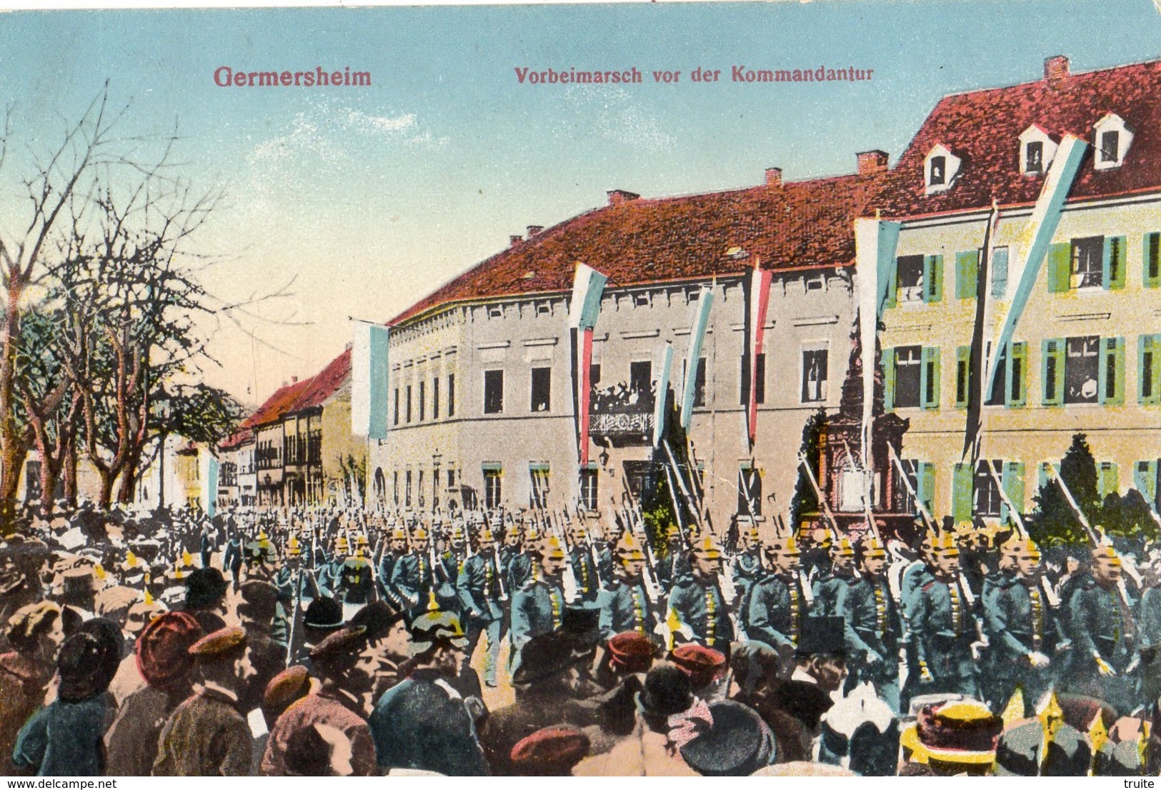 GERMERSHEIM VORBEIMARSCH VOR DER KOMMANDANTUR (CARTE COLORISEE) - Germersheim