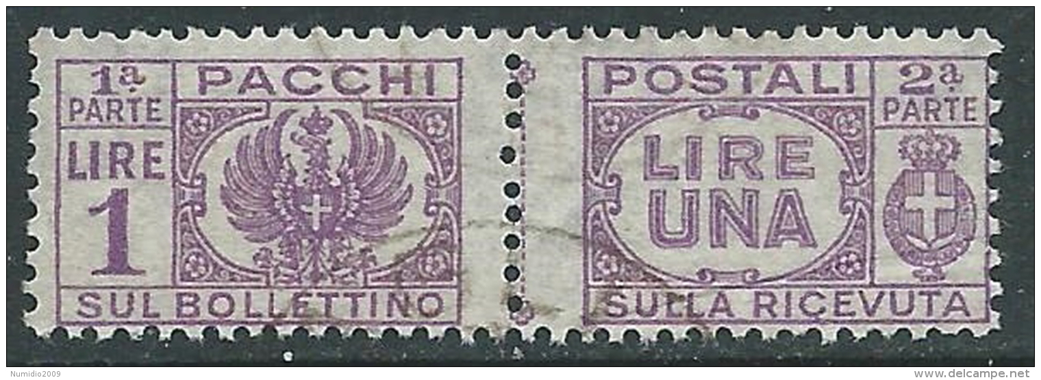 1946 LUOGOTENENZA USATO PACCHI POSTALI 1 LIRA - Z5-7 - Paketmarken