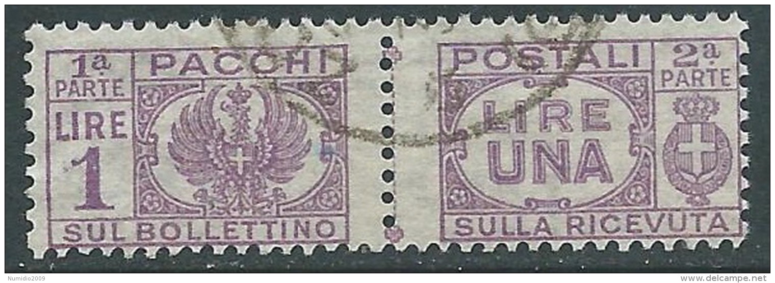1946 LUOGOTENENZA USATO PACCHI POSTALI 1 LIRA - Z6-4 - Paketmarken