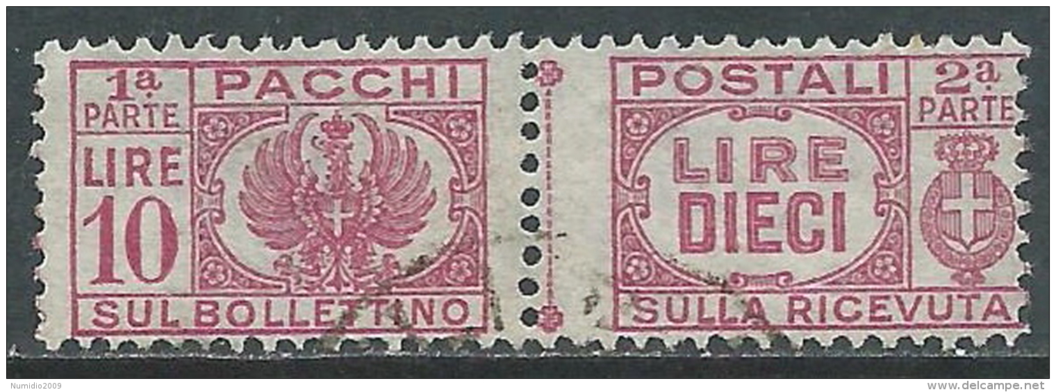 1946 LUOGOTENENZA USATO PACCHI POSTALI 10 LIRE - Z12 - Paketmarken