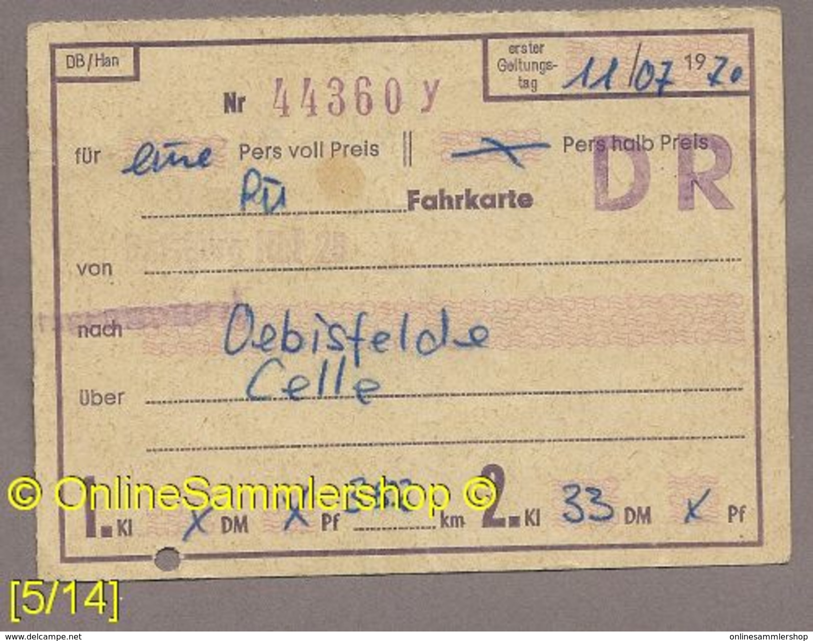 Fahrkarte (Bundesbahn) --> Duisburg - Oebisfelde Von 1970 - Europe