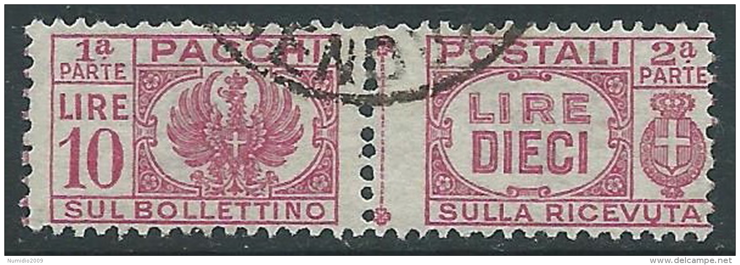 1946 LUOGOTENENZA USATO PACCHI POSTALI 10 LIRE - Z7-6 - Paketmarken