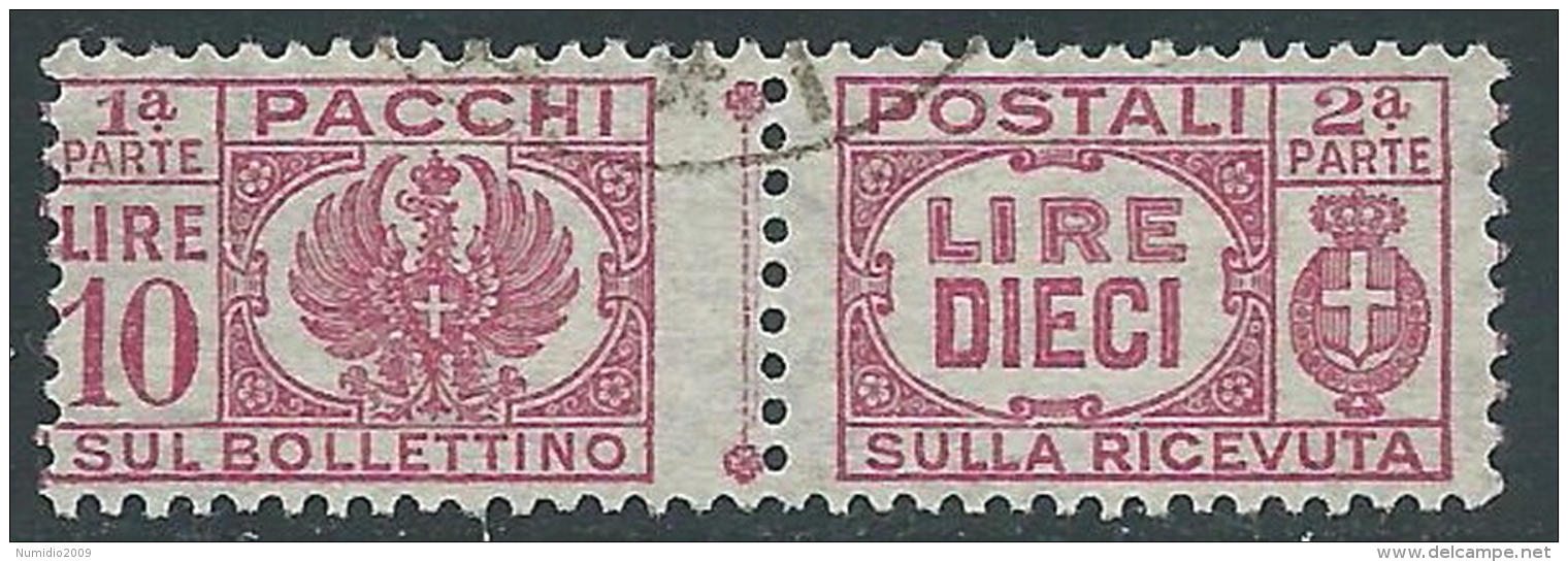 1946 LUOGOTENENZA USATO PACCHI POSTALI 10 LIRE - Z8-4 - Paketmarken