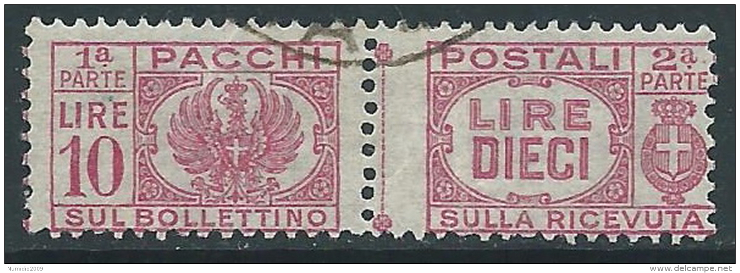 1946 LUOGOTENENZA USATO PACCHI POSTALI 10 LIRE - Z9-6 - Paketmarken