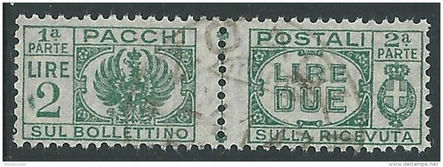 1946 LUOGOTENENZA USATO PACCHI POSTALI 2 LIRE - Z6-4 - Colis-postaux