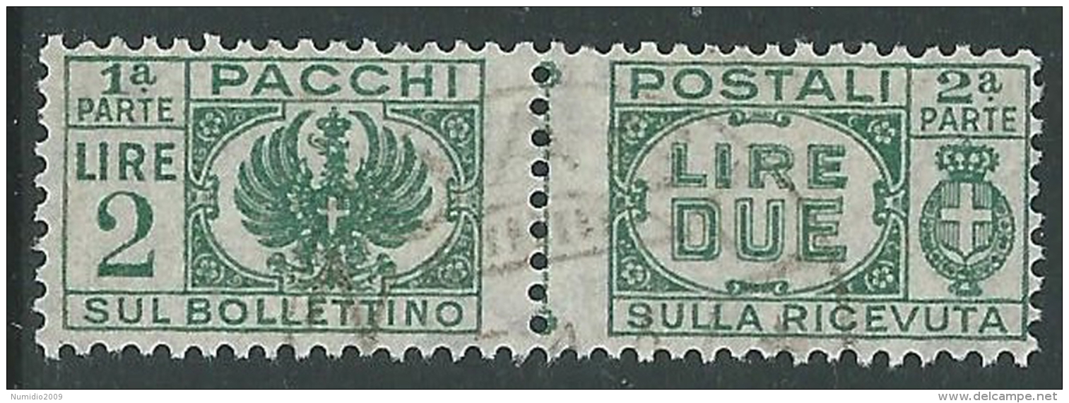 1946 LUOGOTENENZA USATO PACCHI POSTALI 2 LIRE - Z6-7 - Colis-postaux