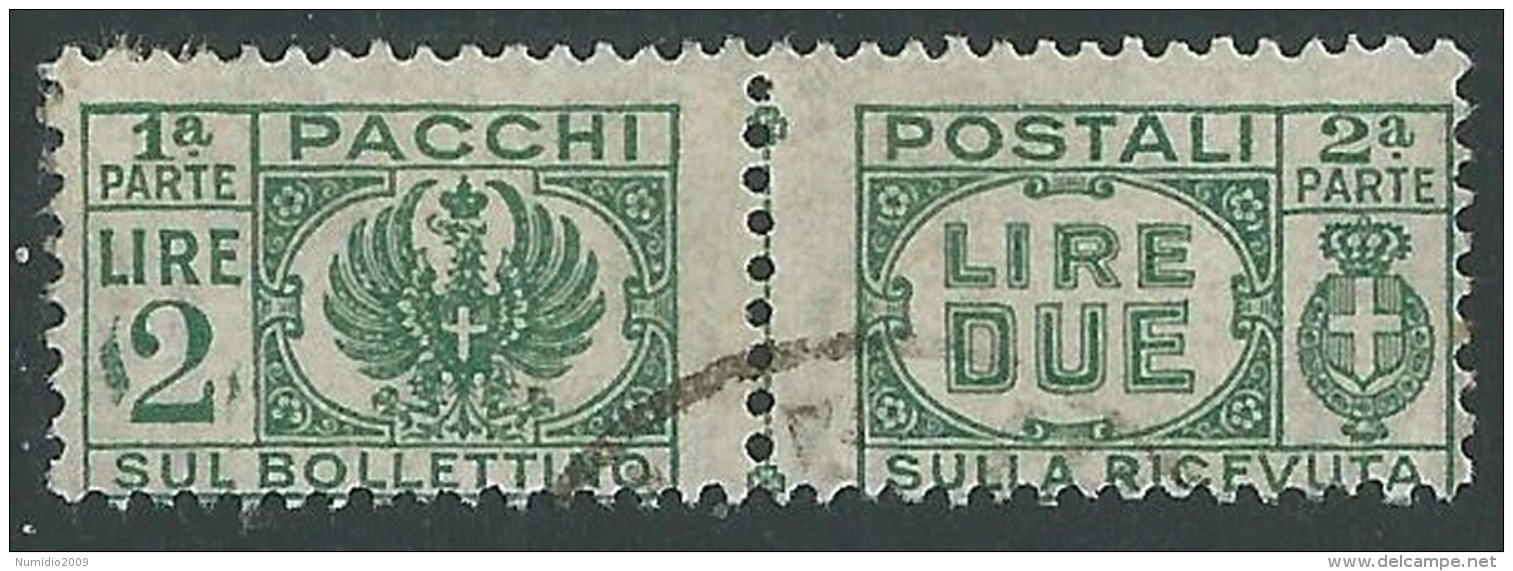 1946 LUOGOTENENZA USATO PACCHI POSTALI 2 LIRE - Z7-2 - Colis-postaux