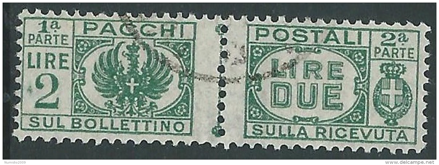 1946 LUOGOTENENZA USATO PACCHI POSTALI 2 LIRE - Z7-3 - Paketmarken