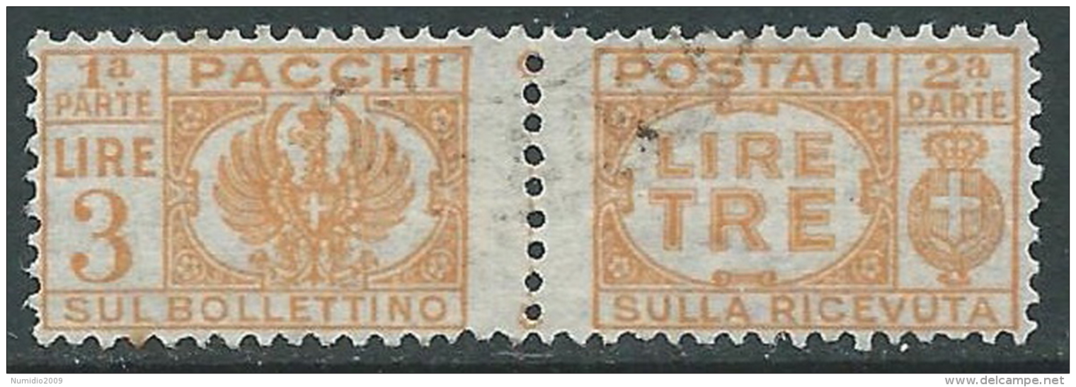 1946 LUOGOTENENZA USATO PACCHI POSTALI 3 LIRE - Z5 - Paketmarken