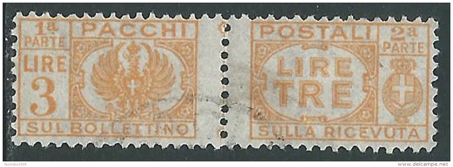 1946 LUOGOTENENZA USATO PACCHI POSTALI 3 LIRE - Z6-9 - Paketmarken