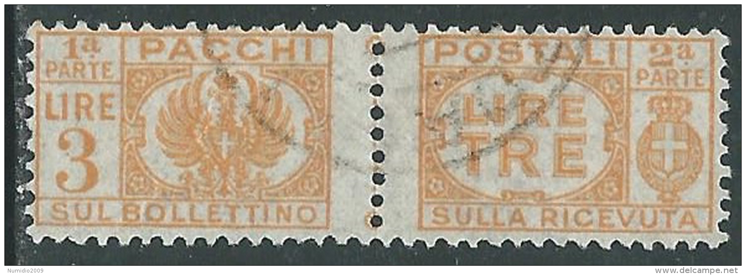 1946 LUOGOTENENZA USATO PACCHI POSTALI 3 LIRE - Z7-4 - Paketmarken