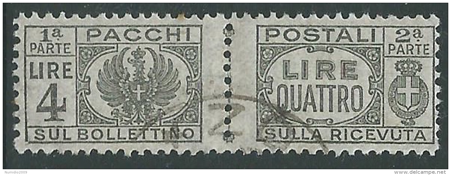 1946 LUOGOTENENZA USATO PACCHI POSTALI 4 LIRE - Z6-6 - Paketmarken