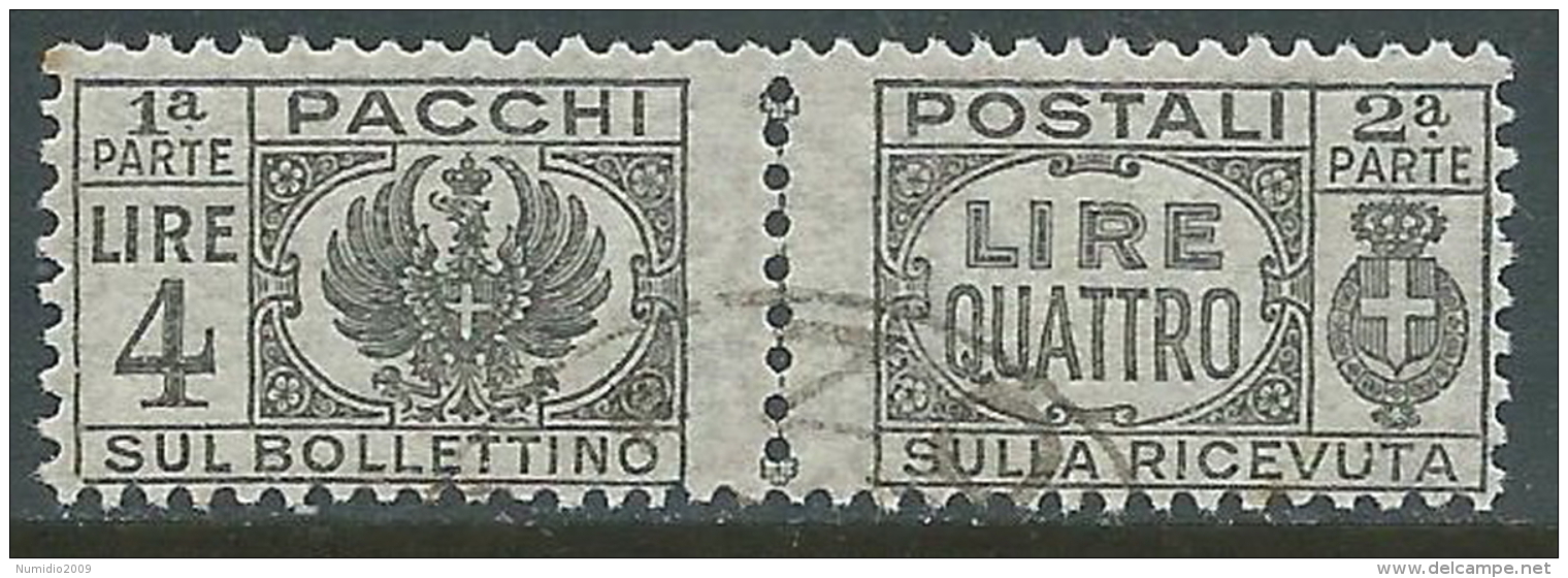 1946 LUOGOTENENZA USATO PACCHI POSTALI 4 LIRE - Z6-8 - Paketmarken