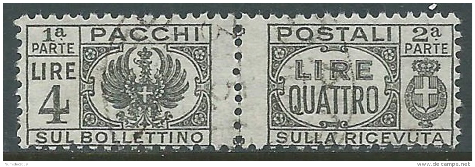 1946 LUOGOTENENZA USATO PACCHI POSTALI 4 LIRE - Z6-9 - Colis-postaux