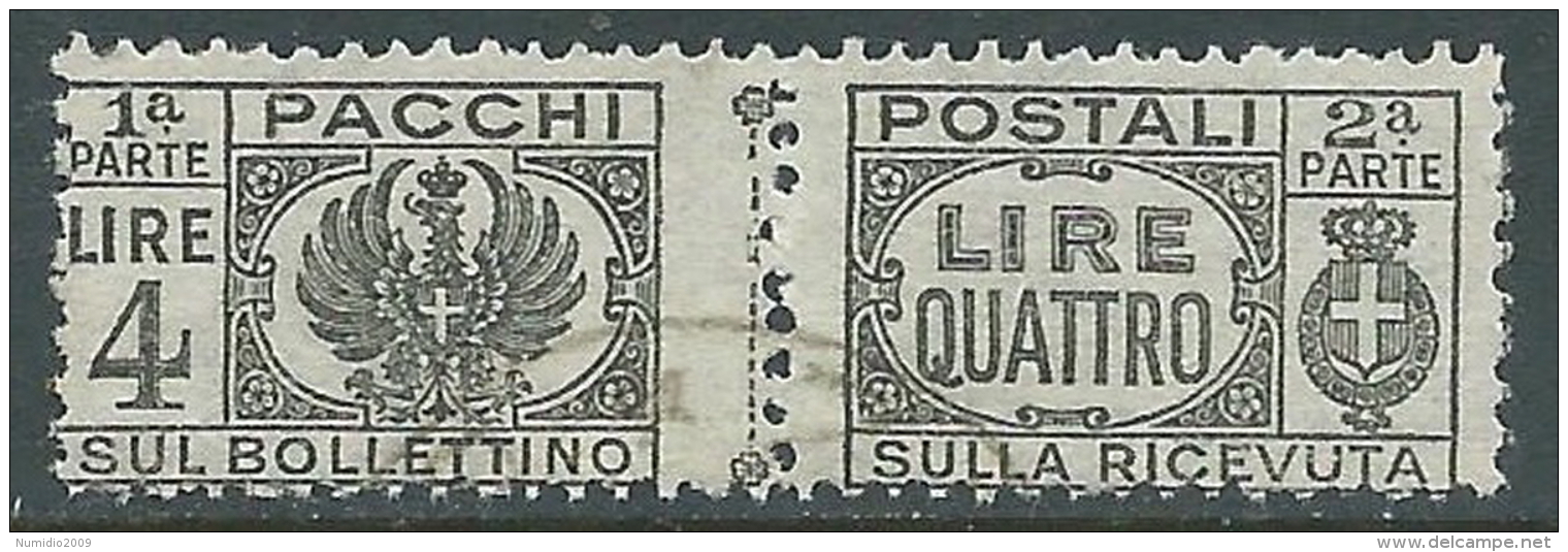 1946 LUOGOTENENZA USATO PACCHI POSTALI 4 LIRE - Z7-2 - Paketmarken