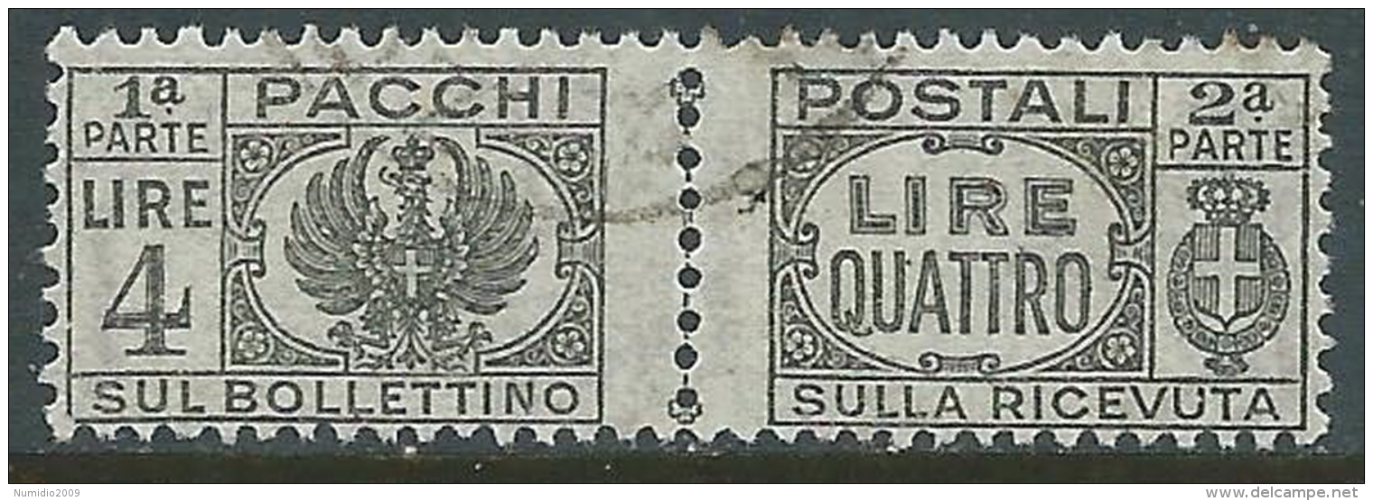 1946 LUOGOTENENZA USATO PACCHI POSTALI 4 LIRE - Z7-5 - Paketmarken