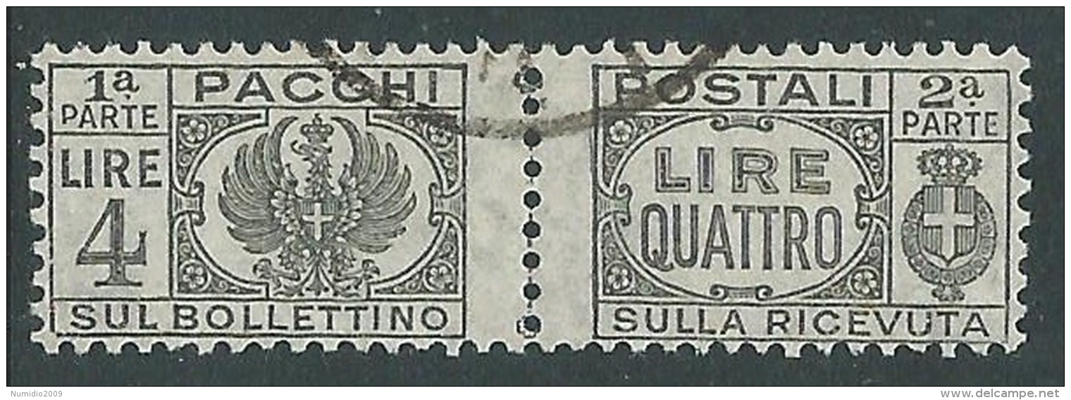 1946 LUOGOTENENZA USATO PACCHI POSTALI 4 LIRE - Z8-4 - Paketmarken