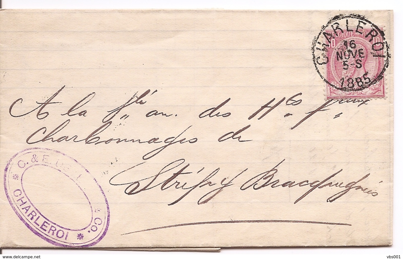 Brief Uit 1885 Vanuit Charleroi Naar Bracquegnies - Dépliants De La Poste