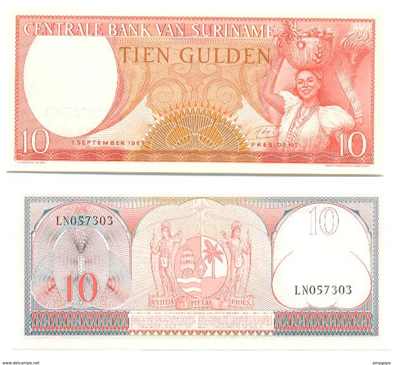 Surinam - Suriname 10 Gulden 1963 Pick 121.b UNC - Surinam