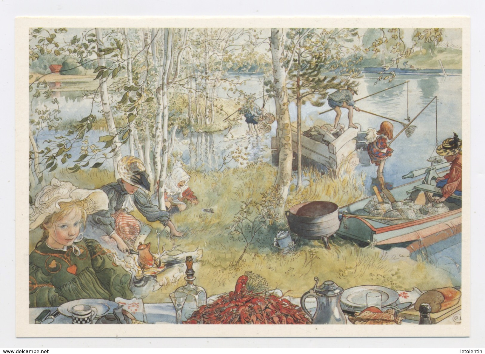 CPM:  ART - TABLEAU DE CARL LARSSON - "LA PÊCHE AUX ECREVISSES (OUVERTURE)" - Schilderijen