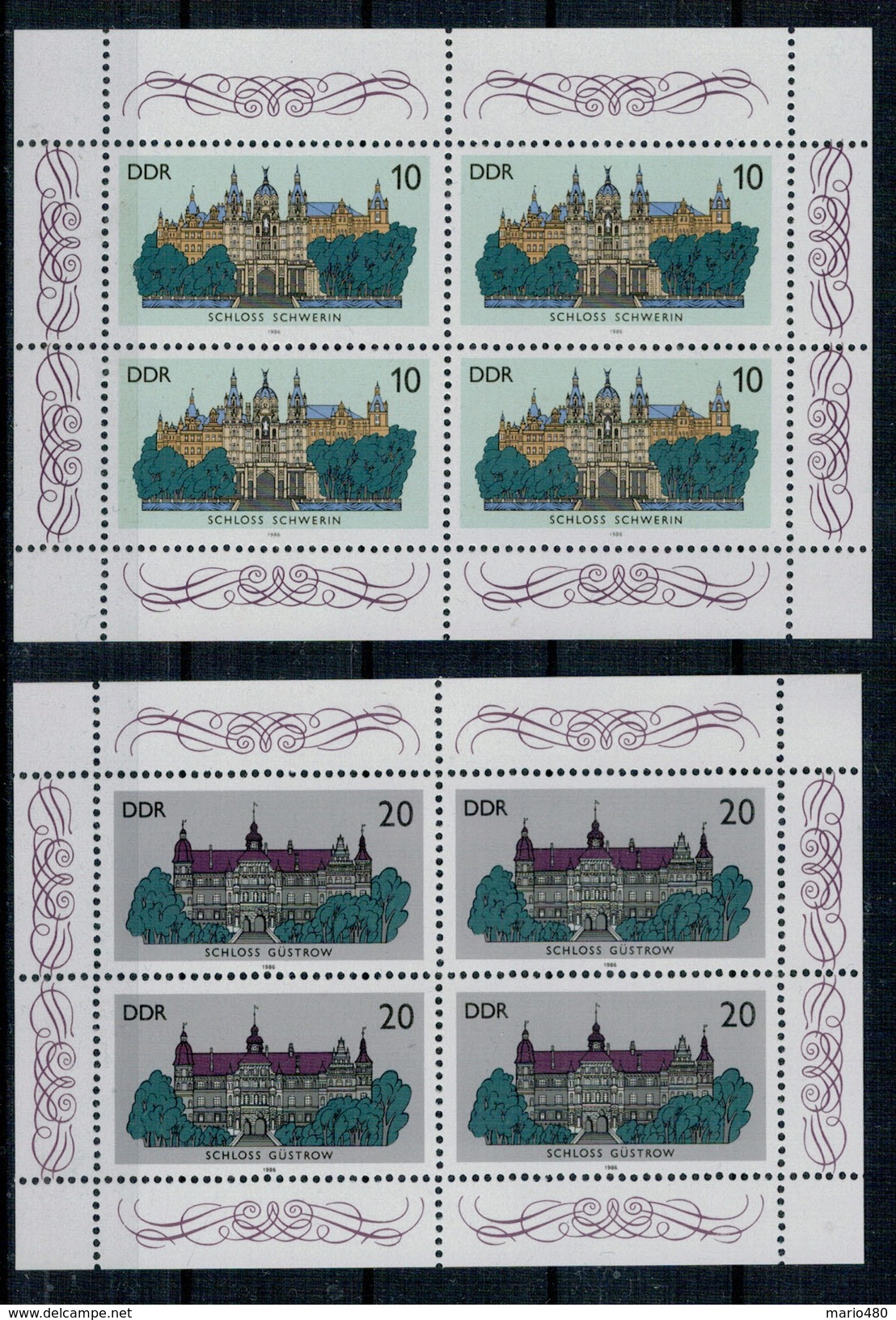 2 BLOCK  SCHLOSS SCHWERIN---SCHLOSS  GUSTROW       MNH** - 1° Giorno – FDC (foglietti)