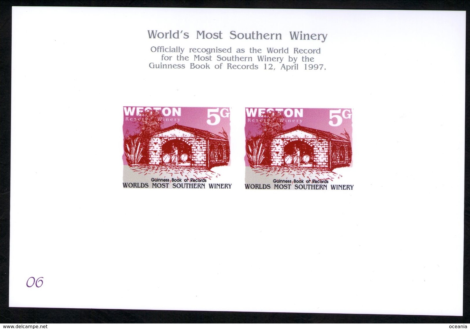 New Zealand Wine Post Numbered Presentation Card. - Other & Unclassified