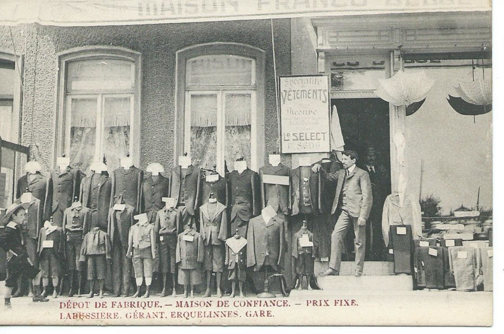 Erquelinnes - Maison Franco -Belge : Façade :dépôt De Fabrique ,spécialité De Vêtements . Gérant Labuissière Gare - Erquelinnes