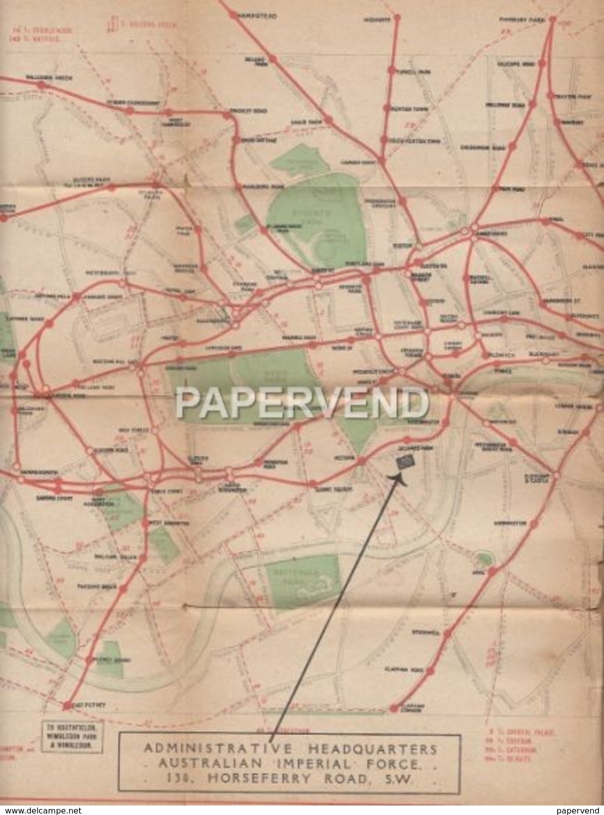 UNDERGROUND RAILWAY  Map For Australian Ww1 Troops On Leave  Label E72 - Other & Unclassified