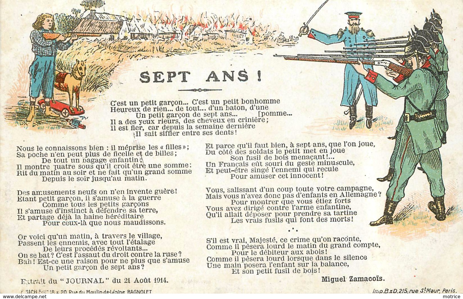 GUERRE 1914/18 - Sept Ans,carte Illustrée,texte De Miguel Zamacoïs. - Guerre 1914-18