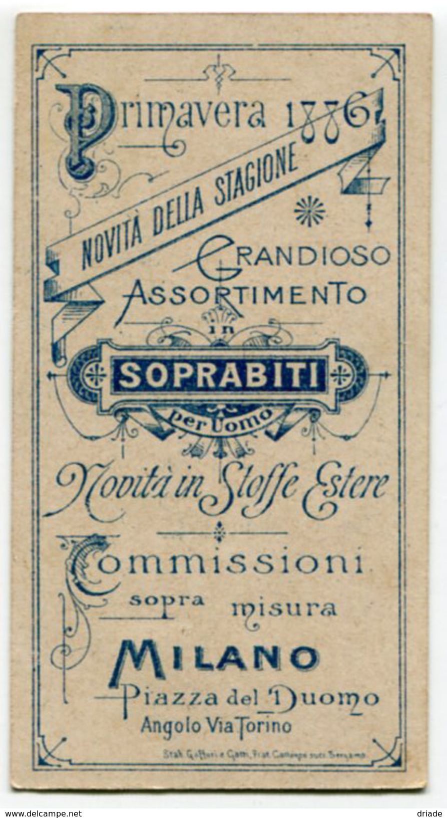 FIGURINA CHROMO SAVONELLI MANIFATTURA ABITI UOMINI E RAGAZZI ROMA MILANO TORINO VENEZIA ANNO 1886 - Autres & Non Classés