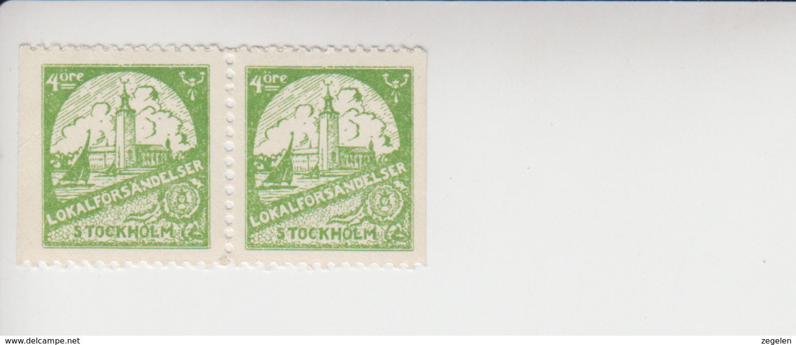 Zweden Lokale Post Facit-cataloog Stockholm Lokalförsändelser 2B ** Paar Uit Boekje 3-zijdig Getand - Local Post Stamps
