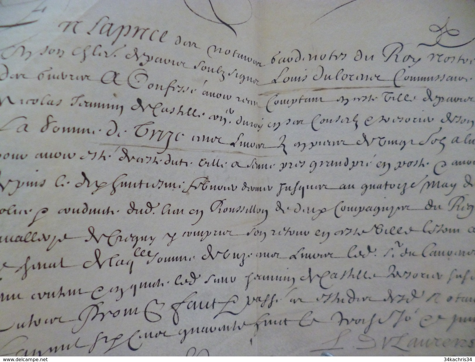 Sur Velin Régiment De Cavalerie De Grigny Juin 1648 Reçu De 1300 Livres Tille Castillon Par Louis Delorme Autographe - Documenten