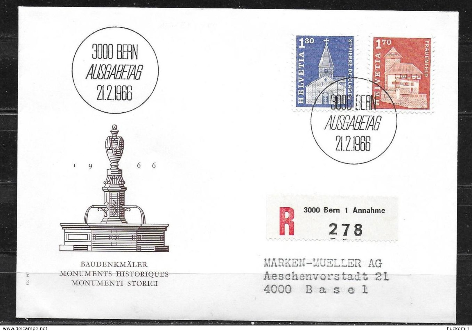 Schweiz  1966 FDC  Mi 831 - 832  Baudenkmäler - FDC