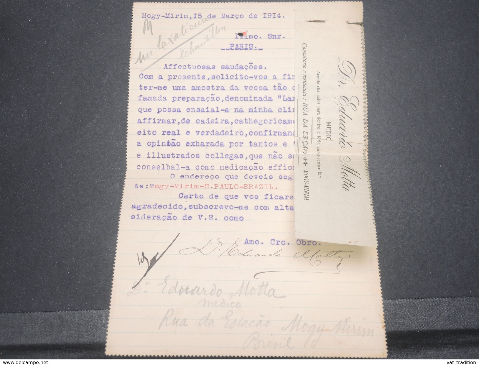BRÉSIL - Entier Postal + Complément De Sao Paulo Pour La France En 1914 - L 8244 - Entiers Postaux