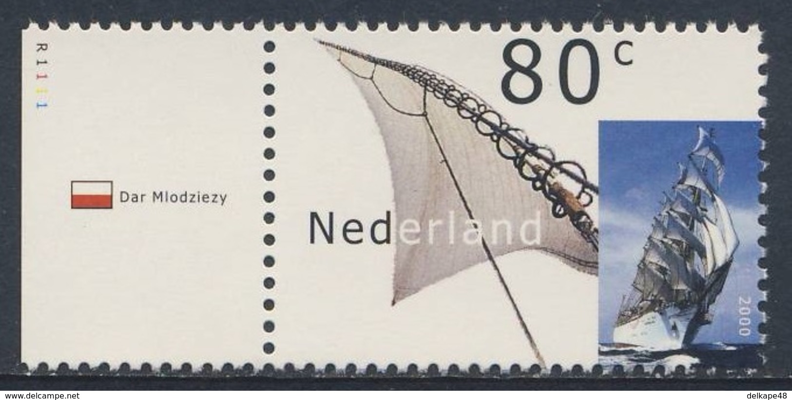 Nederland Netherlands Pays Bas 2000 Mi 1809 ** Dar M&#x142;odzie&#x17C;y - Tall Ship, Poland / Dreimaster Vollschiff - Barche