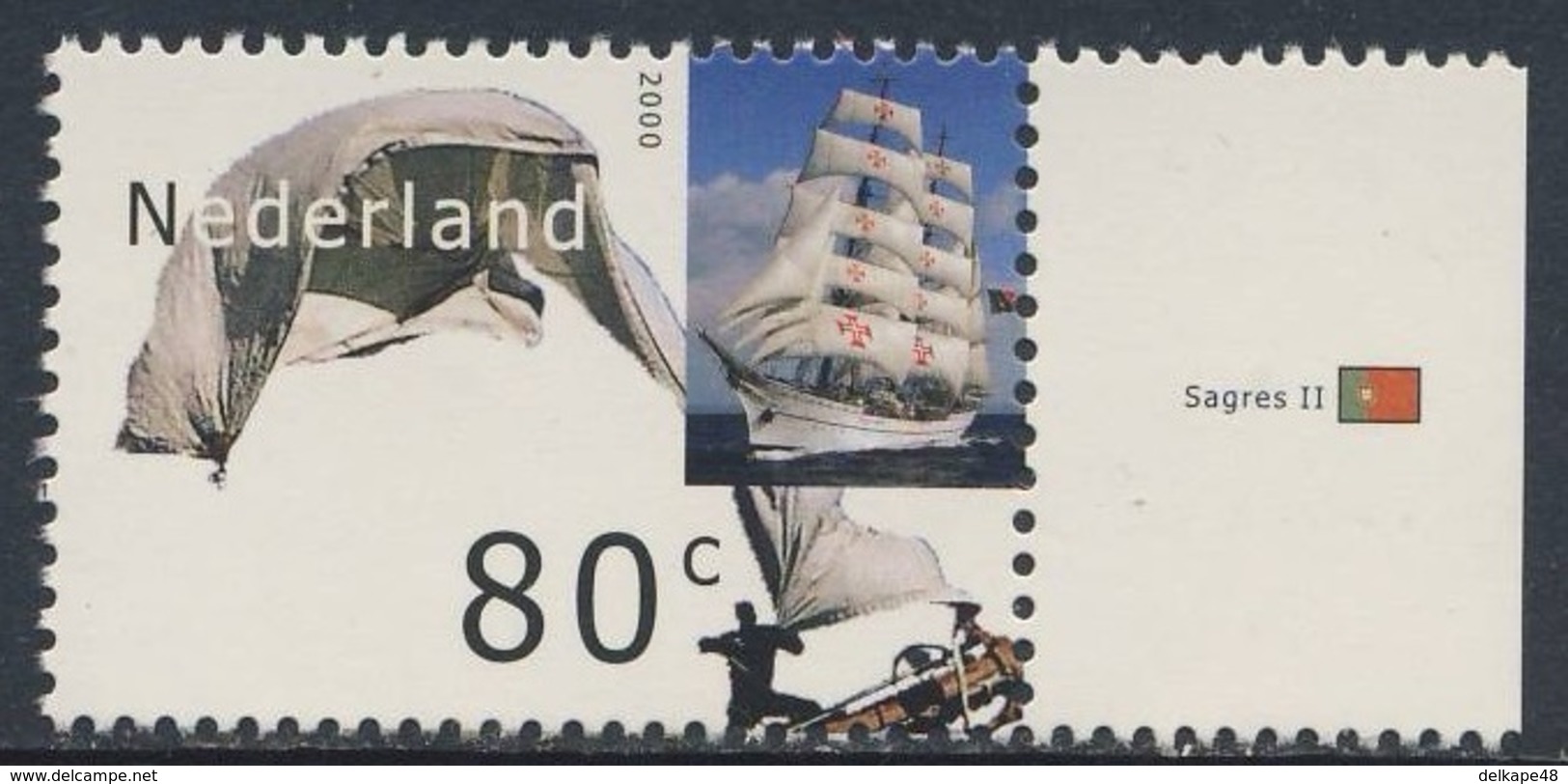 Nederland Netherlands Pays Bas 2000 Mi 1812 ** Sagres II (1937) - Tall Ship, Portugal / Dreimasterbark - Barche