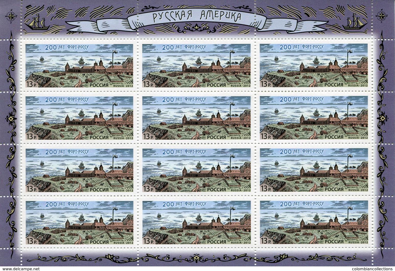 Lote 2012-1, 2012, Rusia, Russia, Pliego, Sheet, Bicentenary Of Fort-Ross, Former Russian On West California, USA - FDC