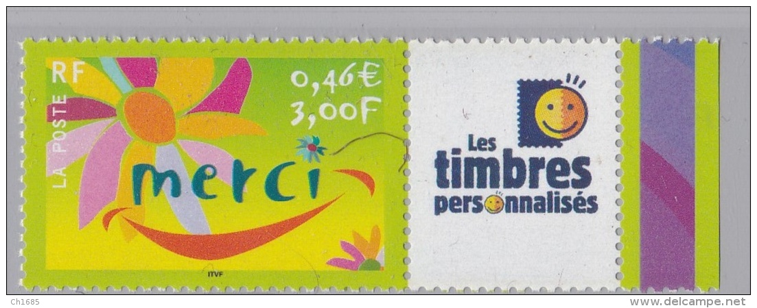 Personnalisé  " Merci "  3433  Vignette Timbres Personnalisés Luxe XX  Bord De Feuille Année 2001 - Sonstige & Ohne Zuordnung