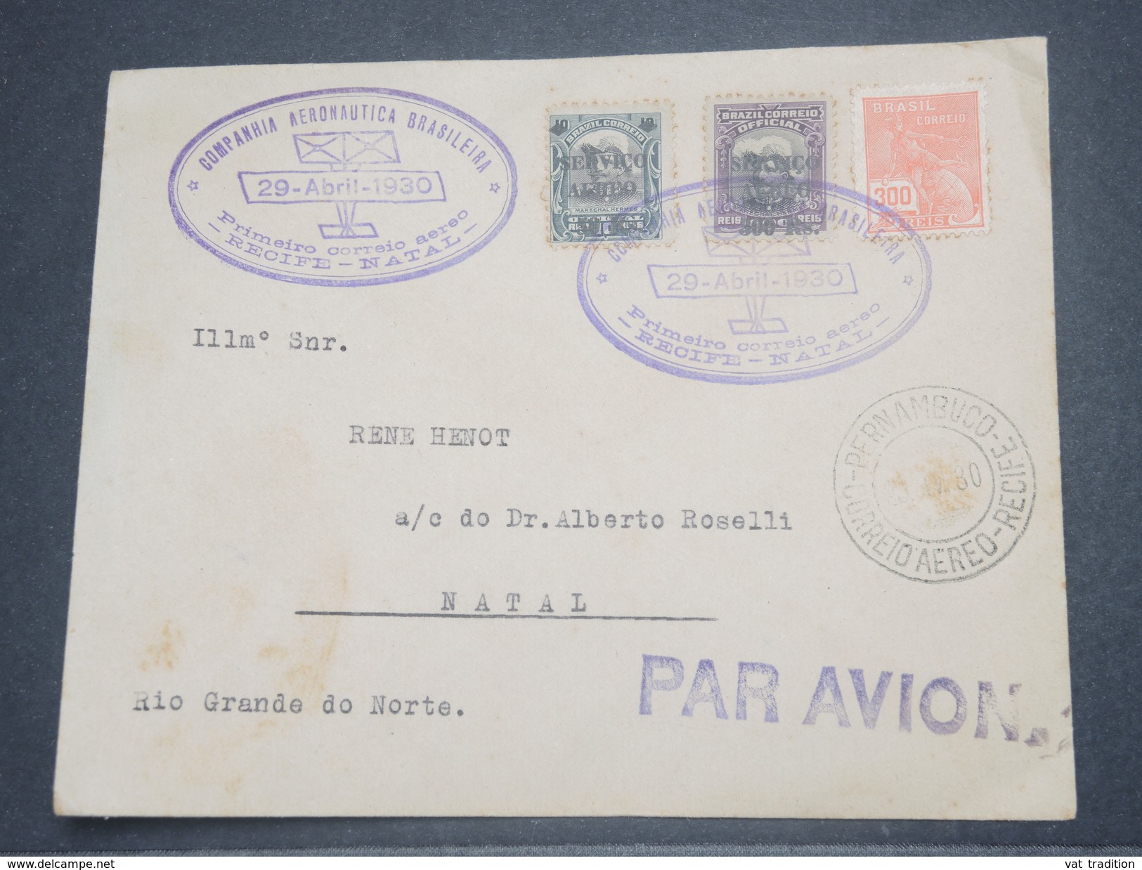 BRÉSIL - 1er Vol " Recife / Natal " En 1930 , Affranchissement Plaisant - L 8263 - Covers & Documents