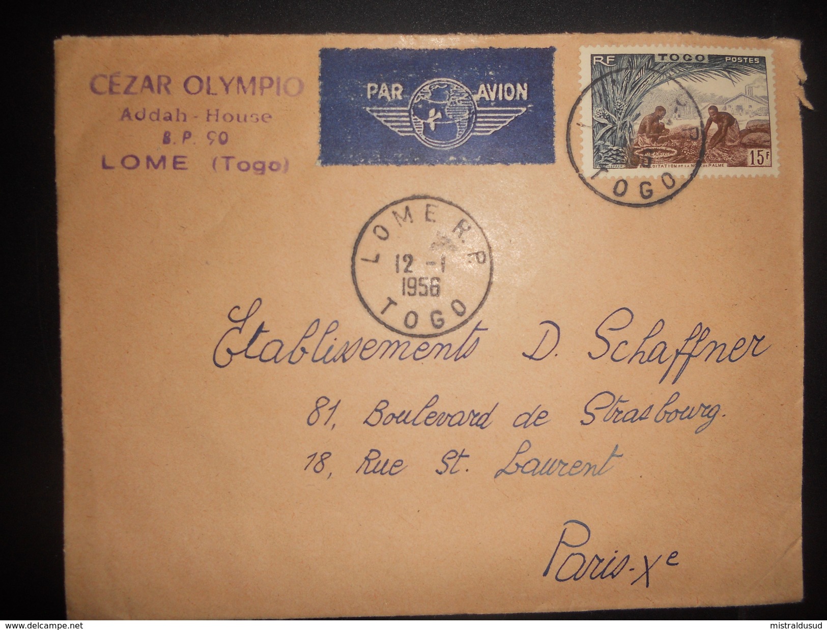 Togo , Lettre De Lome 1956 Pour Paris - Lettres & Documents