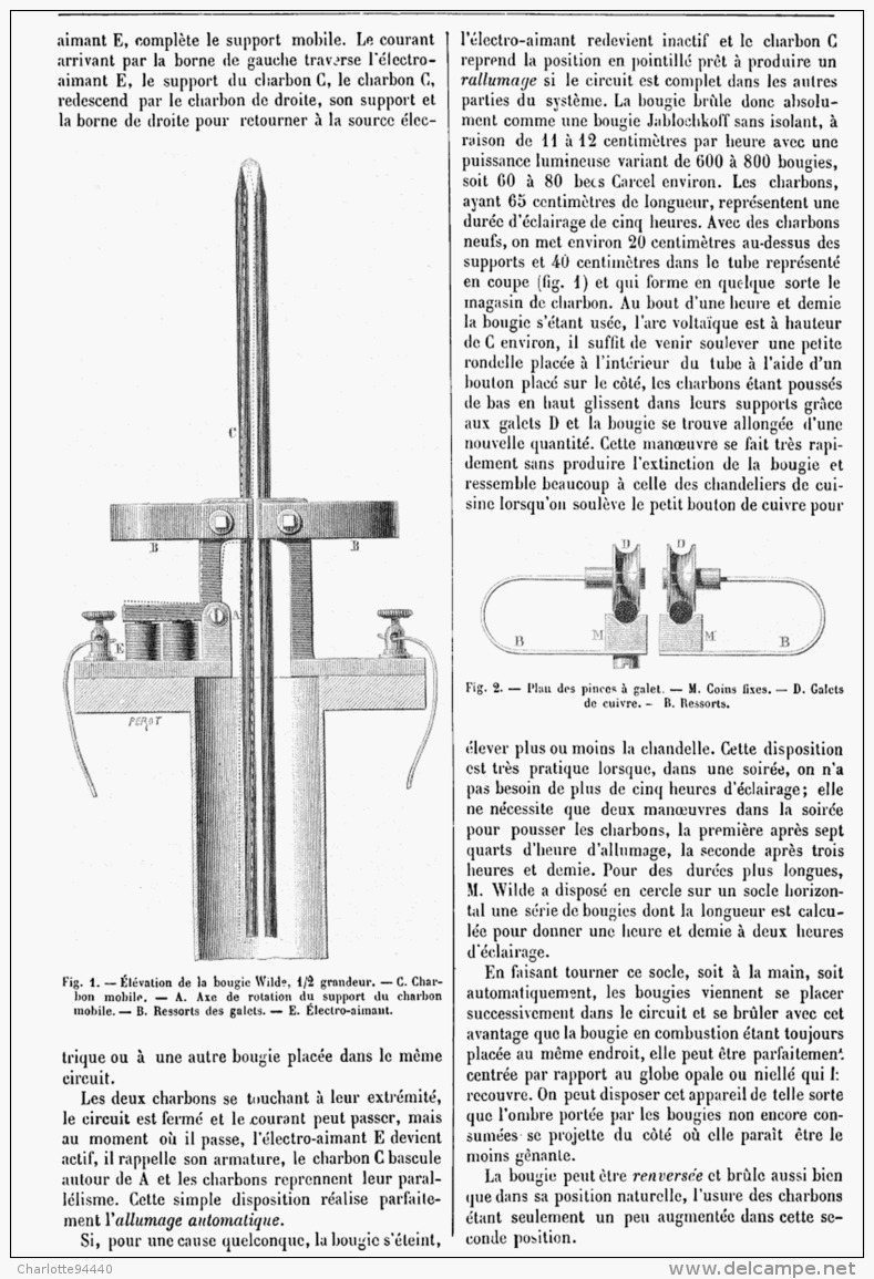 LA BOUGIE ELECTRIQUE Systéme WILDE  1879 - Autres & Non Classés