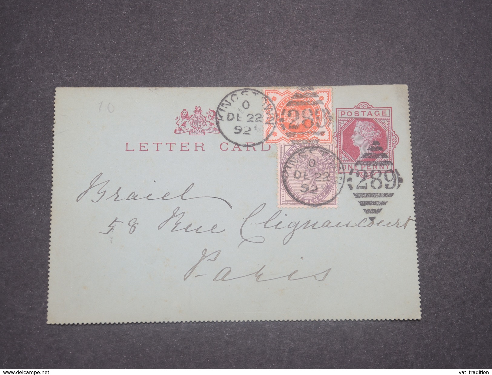 GRANDE BRETAGNE - Entier Postal + Complément De Kingstown Pour La France En 1892 - L 8295 - Covers & Documents