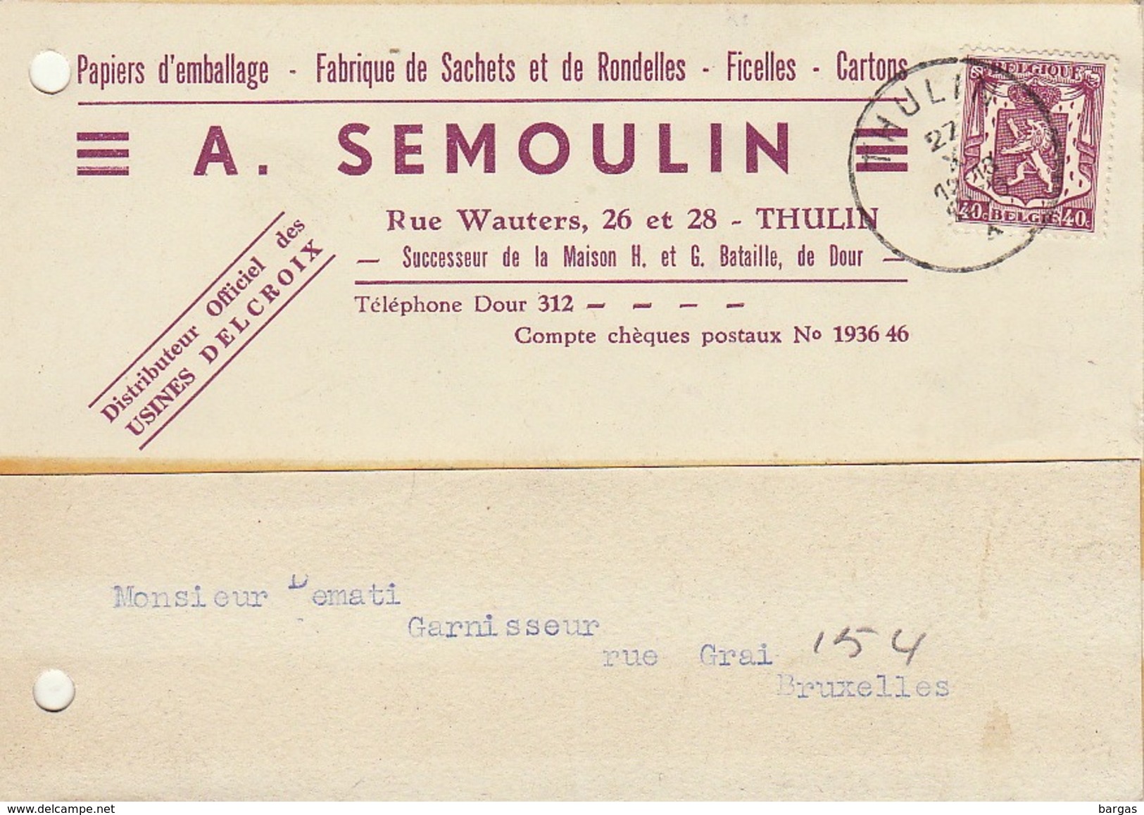 Carte Semoulin Papier D'emballage ... Pour Carrosserie DEMATI Capote D'une D.K.W. - Imprimerie & Papeterie