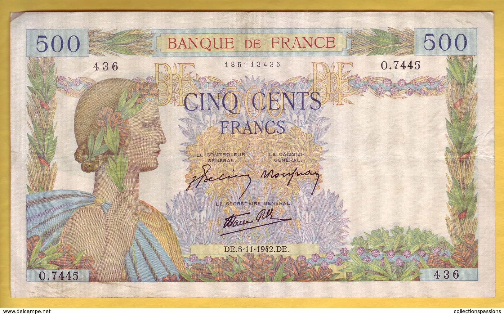 BILLET FRANCAIS - 500 Francs La Paix 5.11.1942 TTB - 500 F 1940-1944 ''La Paix''