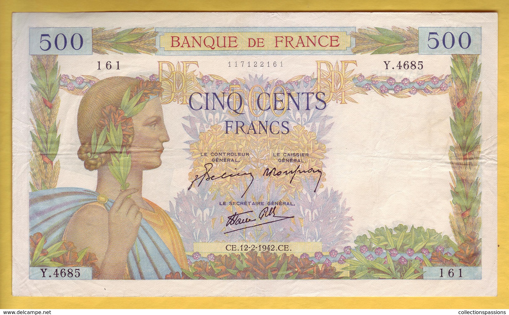 BILLET FRANCAIS - 500 Francs La Paix 12.2.1942 TTB+ - 500 F 1940-1944 ''La Paix''