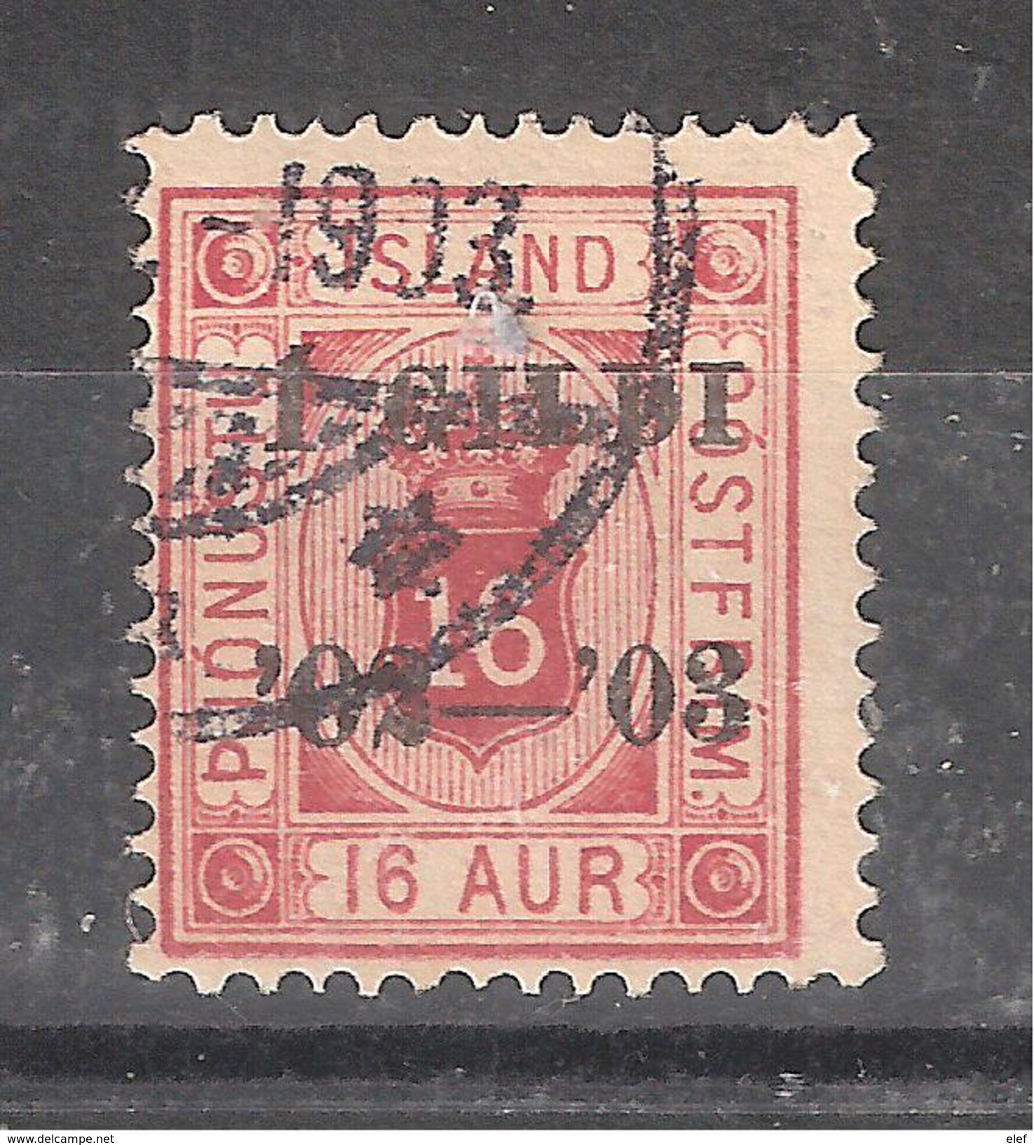 ISLAND / Islande 1902 SERVICE,Yvert N° 14B , Surchargé 1 GILDI Sur 16 A Rouge ,dentelé 14 X 13 1/2 Obl, TB - Officials