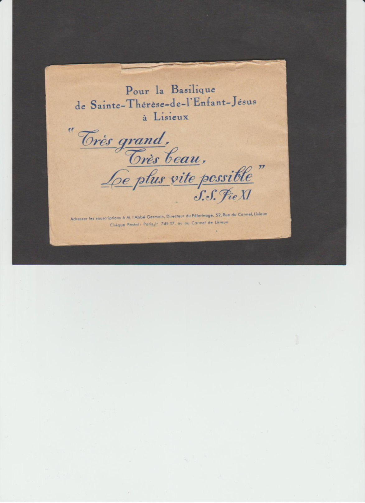 Carnet Souscription "Congrès Eucharistique National LISIEUX 1937 " Attention Voir Description   (REF 389) - Autres & Non Classés