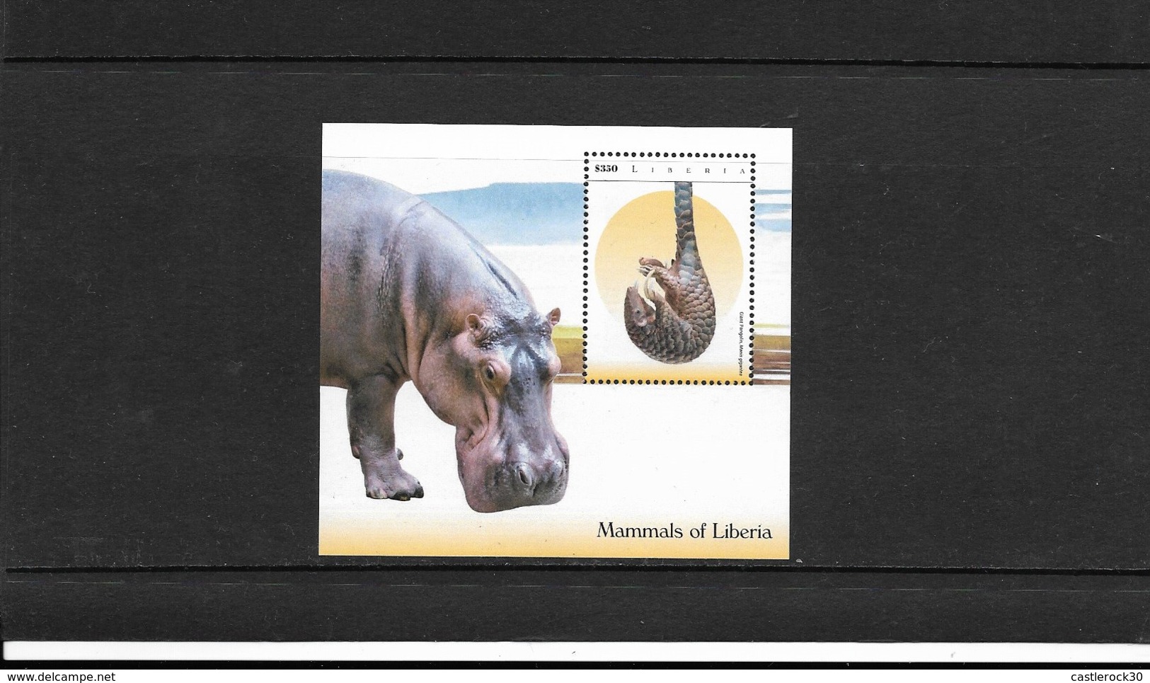 O) 2016 LIBERIA, MAMMALS - GIANT PANGOLIN - MANIS GIGANTEA, HIPPOPOTAMUS, SOUVENIR MNH - Liberia