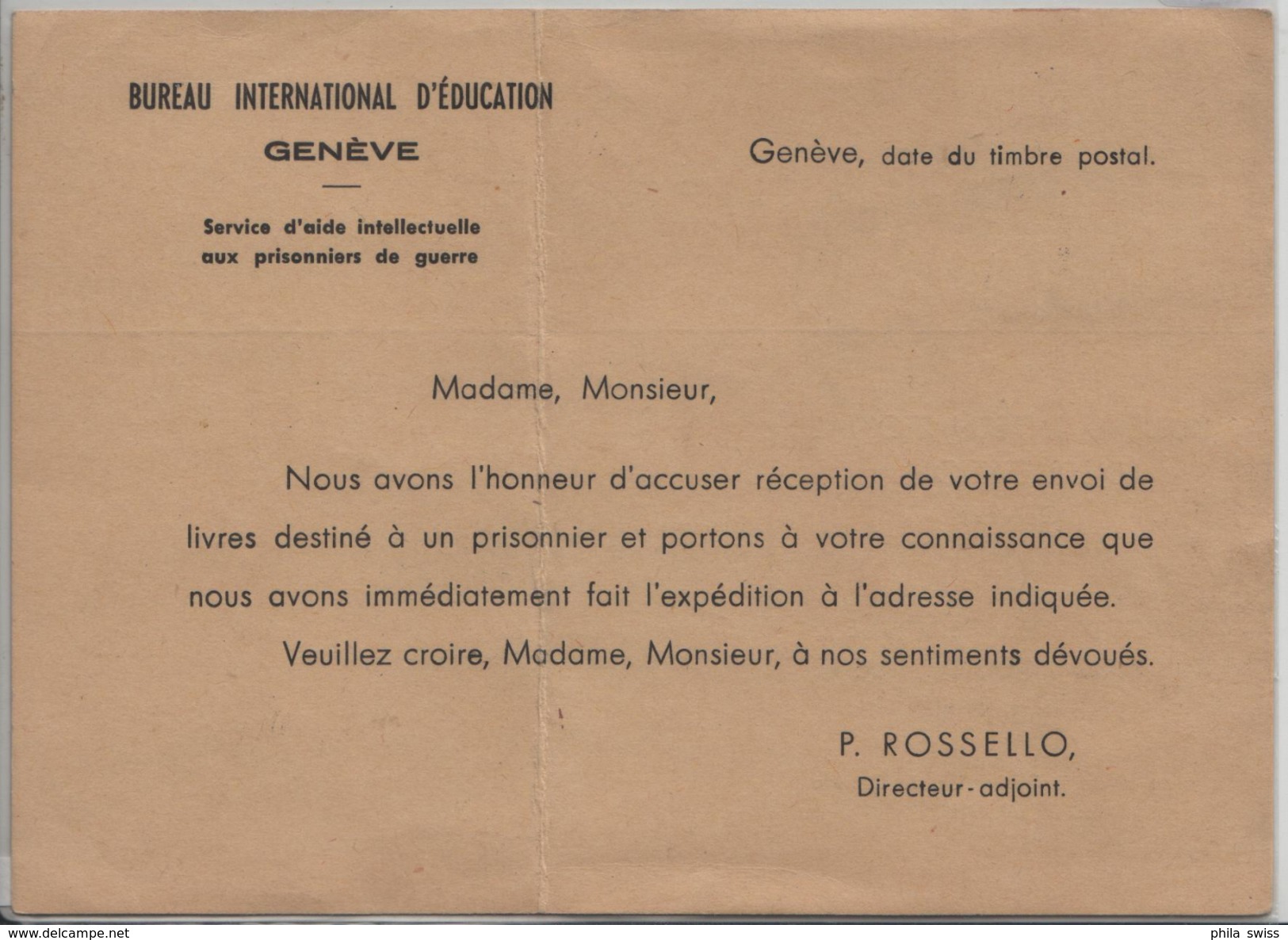 1942 BIE VIII Bureau Int. D'Education Pere Girard Blau Auf Karte Mit Sonderstempel - Dienstmarken