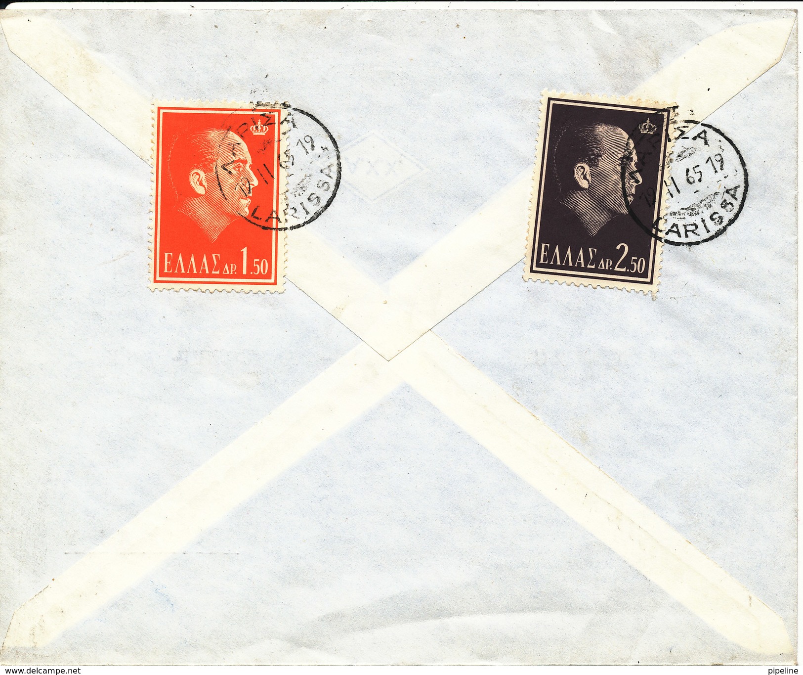 Greece BANK Cover Sent To Germany 12-11-1965 The Stamps On The Backside Of The Cover - Covers & Documents